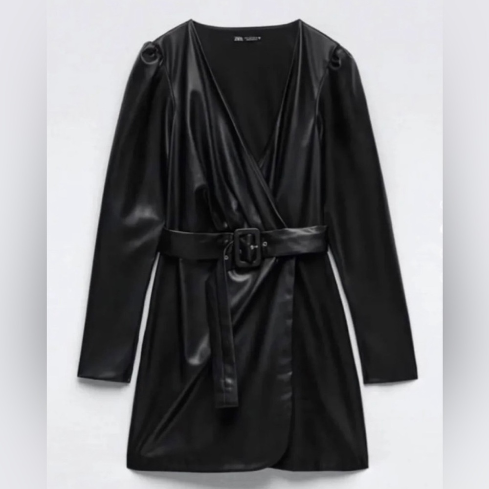 ZARA FAUX LEATHER BELTED DRESS